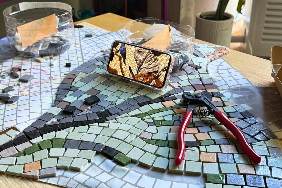 Desk of a mosaic artist
